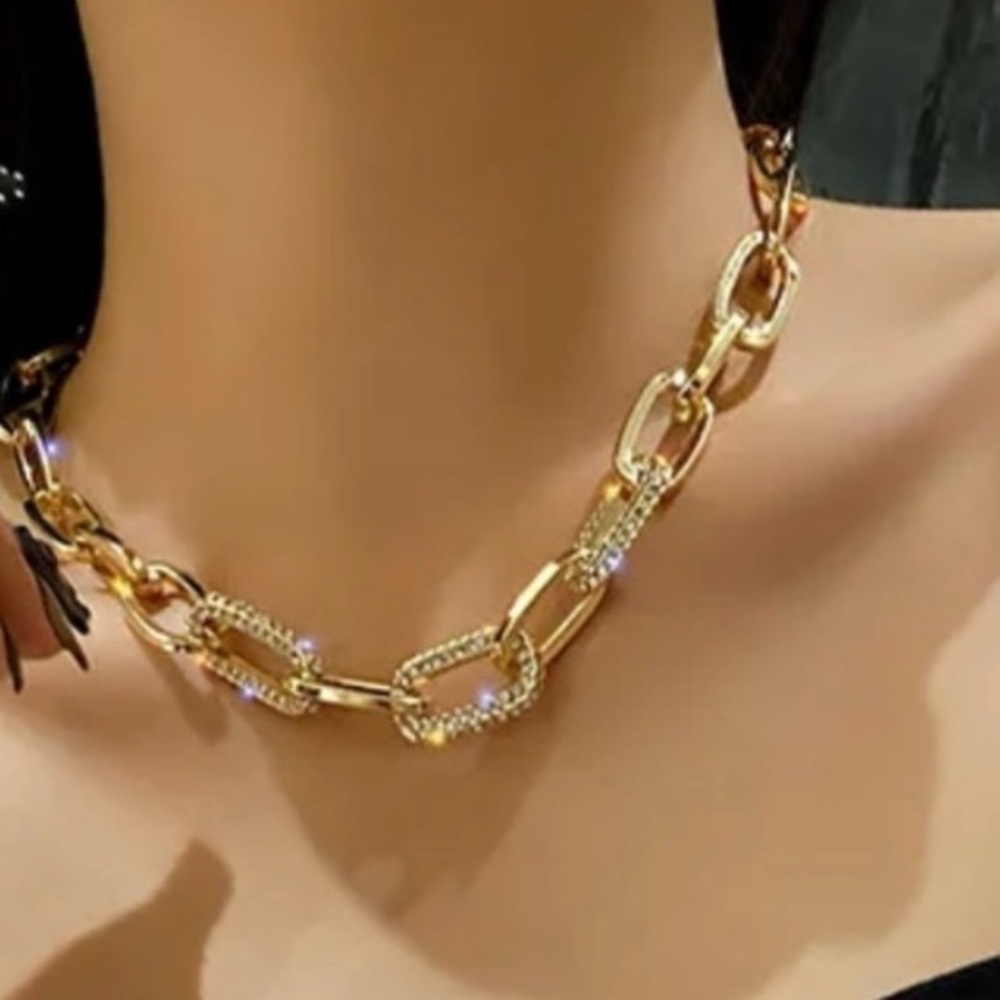 Chunky Paper Clip Chain with Rhinestones